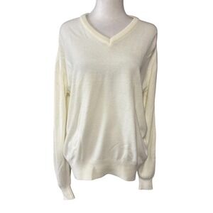 Vintage Mark Scot Sweater Womens Large White Acrylic V Neck Raglan Knit Pullover